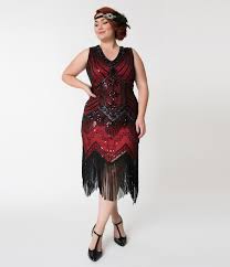 Unique Vintage Plus Size 1920s Deco Red Black Veronique Fringe Flapper Dress Plus Size Flapper Dress Beaded Flapper Dress Flapper Dress