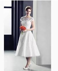 Oleg Cassini Tea Length Wedding Dress Cap Sleeve Illusion Lace Sz 14 Retro Wedding Dress Cap Sleeves Short Wedding Dress Knee Length Wedding Dress