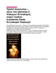 Calaméo - Tropolje Info Tjedni komentar… zovu me sjećanja o Vidosavi Krivokapić, majci modne kreatorke Rade Krivokapić Radonjić.