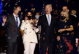 First gentleman doug emhoff, vice president kamala harris, cole emhoff, ella emhoff (in miu miu), and former vice president mike pence. Five Of Biden S Grandkids And Kamala S Step Children And Niece Join Them On Stage Daily Mail Online