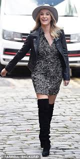 Hollyoaks Star Sarah Jayne Dunn Cuts A Stylish Figure In A Floral Dress And Thigh High Boots Readsector Female Plus tartan print wide leg pants.