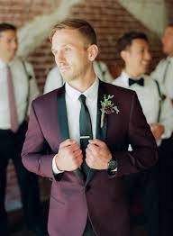 Black And Burgundy Groomsmen Suits Romantic Wedding At The Loft On Pine Fall Groomsmen Attire Wedding Suits Men Black Suit Wedding