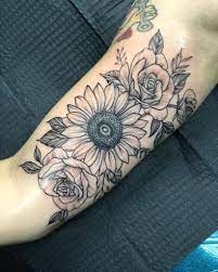 Thin outline sunflower tattoo design. Sunflower And Rose Tattoo Thigh Novocom Top