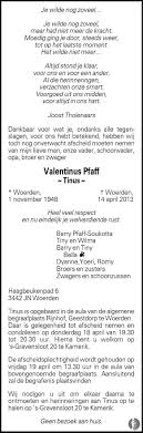 Valentinus (Tinus) Pfaff ✝ 13 april 2013 • overlijdensbericht en  condoleances