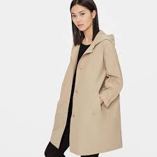 Eileen Fisher Light Organic Cotton Nylon Hooded Trench Coat In Khaki Natural Lyst