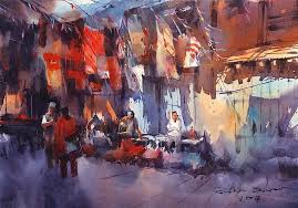 Direk Kingnok Clothing Store At Ason Market Kathmandu 35 X 50 Cm Painting Cityscape Painting Watercolor Artwork