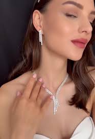 Parure Bijoux Parure De Bijoux De Mariage Avec Collier Et Boucles  D'Oreilles En Strass En Argent Et Oxyde De Collier Argent