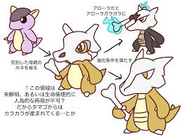 たきまろ大滝まりょ on X: ポケモン週末レポート ※あくまで可能性の話です。 親を喪った子ガルーラが、一人でも生きていけるように進化したのがカラカラなのではないか？という説です。体型似てるし、アローラではカラカラがガルーラを仲間として呼びますし…。  https ...