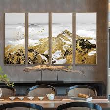 Black And White Wall Art Framed 4 Pieces Wall Art Gold Mountain Abstract Painting Print Black And White Gold Leaf Acrylic Painting Print On Canvas Home Decor Framed Print Abstract Painting Print Painting Painting Prints