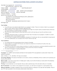 Australia Electronic Travel Authotity Eta Sample Visa Visa Online Australia