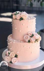 Elegant two tier rosette cake more. Beautiful Two Tier Pink Wedding Cake With Pearl Details