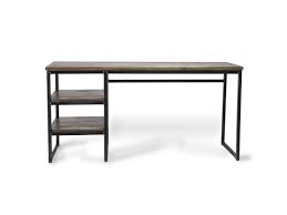 Industrial Office Desk In Dark Wood Almost Monochrome This Office Desk Is Strong And Simple And Has Two Shelves In The Pi Dark Wood Desk Wood Desk Furniture