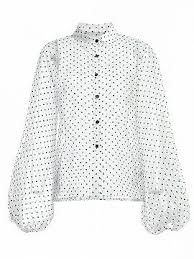 Black And White Polka Dot Blouses For Womens White Lapel Polka Dot Print Puff Sleeve Chic Women Sheer Shirt Choies Com Dot Print Shirt Sheer Shirt Chic Woman