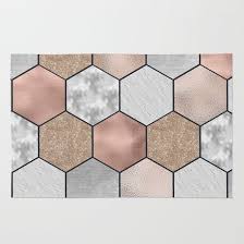 Black And Gold Kitchen Floor Tiles Marble Hexagons And Rose Gold On Black Rug Gold Bathroom Decor Gold Bathroom Rose Gold Kitchen
