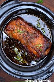 Salt and pepper pork loin and place in crock pot. Crock Pot Balsamic Pork Loin Recipe Video Sweet And Savory Meals