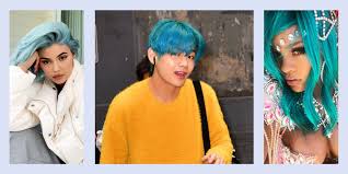 Scene hair bright blue hair blue yellow turquoise hair neon hair aqua hair hair chalk hair color highlights dye my hair. 22 Blue Hair Trends Celebrities Who Have Rocked Blue Hair
