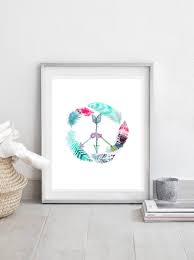 Peace Sign Print Feathers Peace Wall Art Bohemian Wall Etsy Peace Wall Art Trendy Wall Art Sign Printing