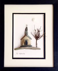 Country Church Pebble Art Rock Crafts Stone Art
