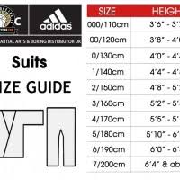 Judo Gi Size Chart Adidas Judo Uniform Size
