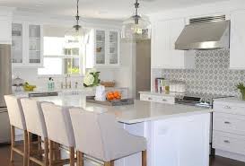Gray Swoop Arm Counter Stools At White Island Transitional Kitchen