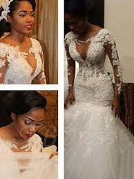 Beaded Appliques Mermaid Wedding Dress With Long Sleeve Wedding Dress Train Tulle Wedding Dress Tulle Wedding Gown