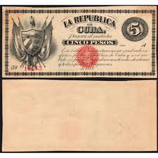 Vintage Cuban Paper Money > 1869 Cuban 5 Peso Republica de Cuba-UNC  collectible for Sale