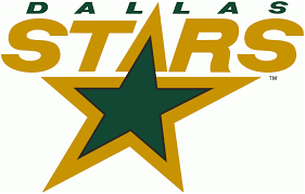 Dallas Stars Primary Logo 1994 95 2012 13 Stars In Gold Above A Green Star Shade Of Green Darkened For The Minnesota North Stars Dallas Stars Hockey Logos