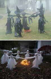 Trash Bag Witches And The Ring Of White Garbage Bag Ghosts Creepy Halloween Decorations Spooky Halloween Decorations Halloween Outdoor Decorations