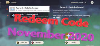 Genshin Impact Redeem Code Redemption Code November 2020 Trinh Nguyen