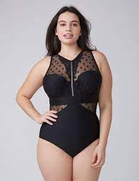 Lane Bryant Dot Mesh Swim One Piece With Built In Bandeau Bra Plus Size Swimsuits One Piece Plus Size Fashionista