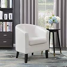 Amazon Com Belleze Club Chair Tub Faux Leather Armchair Seat Accent Living Room White Kit White Living Room Chairs Arm Chairs Living Room Living Room Chairs