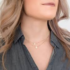 Choose mixed metal (sterling silver letters / gold plated chain or gold plated . Double Layered Initial Necklace Two Petite Discs Gosia Meyer Jewelry