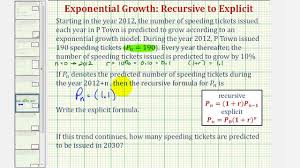 Ex Find An Recursive And Explicit Equation For Exponential Growth Given R Youtube