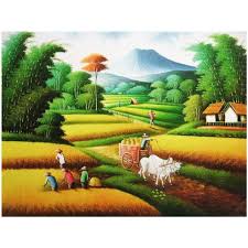 Mungkin sewaktu kita kecil dulu, tak ada hal yang lebih menyenangkan daripada menggambar. Diskon Repro Gambar Lukisan Panen Sawah Padi Sapi Painting Beautiful Lukisan Abstrak Shopee Indonesia