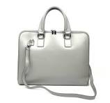 Italiaanse laptoptas in glad, lichtgrijs leer | businesstas
