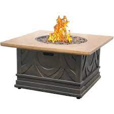 Warning for your safety:surfaces of fire pit can remain extremely hot for period after use.allow 45 minutes to cool down before touching or moving the fire pit. Hampton Bay Avila 36 In Square Envirostone Propane Fire Pit 66598 The Home Depot Propane Fire Pit Table Gas Fire Pit Table Fire Table