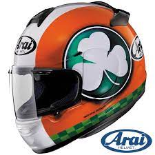 I Use An Arai Helmet This One Appeals To The Irish In Me Arai Helmets Cool Bike Helmets Motorcycle Helmets