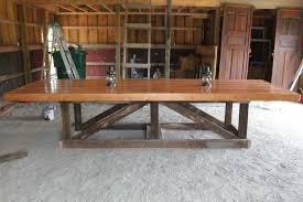 Furniture Long And Large Easy Diy Trestle Farmhouse Dining Table With Solid Wooden Top And Reclaimed W Large Dining Room Table Diy Dining Wooden Outdoor Table