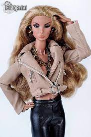 Elenpriv Light Brown Leather Biker Jacket With Full Satin Fashion Barbie Model Barbie Fashion