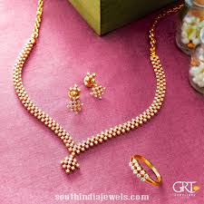 Simple Diamond Necklace Set From Grt Jewellers The Necklace Set Consists Of Pair Of Earr Diamond Necklace Set Diamond Necklace Simple Diamond Necklace Designs