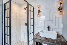 A beautiful modern farmhouse bathroom interior design complete with open shelves, natural wood cabinet and wood flooring. Mid Century Modern Rustic Bathroom Philadelphia By Lux Living Houzz