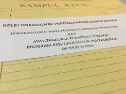 Permohonan kolej vokasional (kv) bagi ambilan januari 2020 telah pun dibuka. Penasihat Program Kolej Vokasional Perdagangan Johor Bahru Dr Thoo Ai Chin
