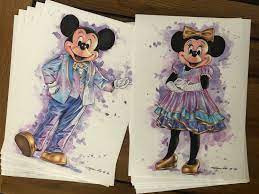 2 X PRINT .. Mickey & Minnie Mouse .. Signed Fan-art A4. Walt Disney World  50th Anniversary Disneyworld - Etsy