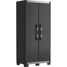 Keter premium split recycling cabinet, black/grey, 68 cm x 39 cm x 92 cm, with pressure opening. Keter Xl Garage Kunststoffschrank Hoch Kaufen Bei Obi
