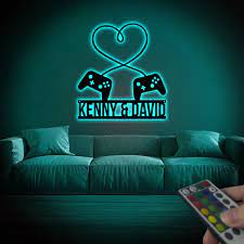 Personalized Gaming Couple Metal Sign LED Light Video Game 