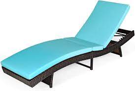 Shelly reclining chaise lounge quantity. Amazon Com Tangkula Outdoor Folding Chaise Lounge Rattan Patio Lounge Chair With Removable Thick Cushion 5 Adjustable Levels Leisure Reclining Wicker Lounge Chair For Garden Pool Side Balcony 1 Turquoise Kitchen Dining
