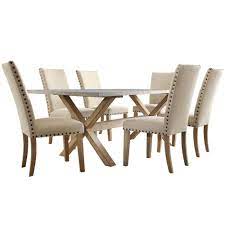 Find your nearest stockist and order today! Homesullivan Upton 7 Piece Weathered Light Oak Dining Set 405100 84mtl7pc The Home Depot Oak Dining Sets Weathered Oak Dining Room Sets