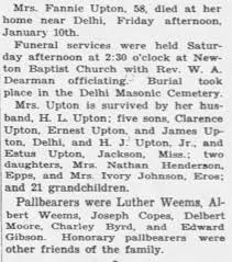 Frances Lougenia “Fannie” Finley Upton (1888-1947)