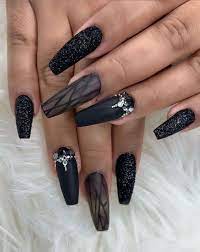 Coffin nail designs look great on long nails because of the ample nail bed space. 22 Best Matte Black Coffin Nail Ideas 19 Nails Design With Rhinestones Black Nail Designs Coffin Nails Designs