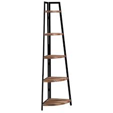 Unique pieces, artist made, bold creations, elegant designs Rustic Free Standing 5 Tier Pyramid Industrial Corner Shelf In Distressed Wood Finish Danya B